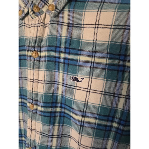 VINEYARD VINES - Boys Plaid Flannel Button Up Shirt Blue Green White Size. M - Picture 2 of 7